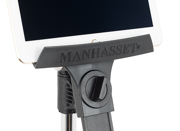 Close up of white tablet attached to the tablet stand
