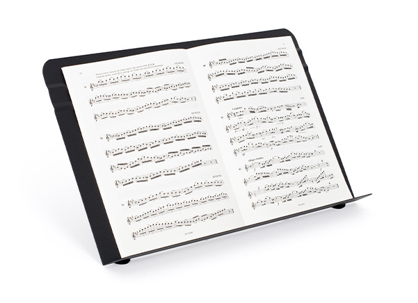 Desktop stand with music score open showing off the full sized desk
