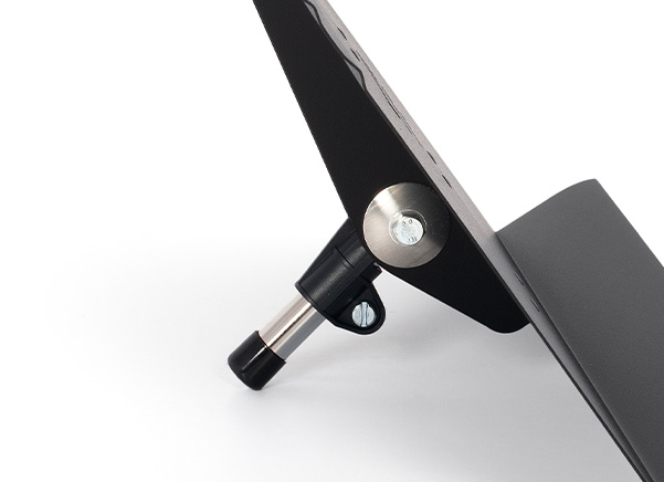 Reverse of the stand showing the support arm with rubber foot